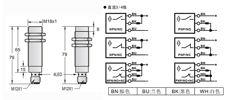 M18-M12長(zhǎng)距離電感式接近開關(guān)接頭式